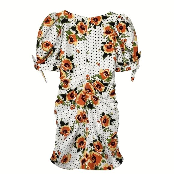 LAVISH ALICE Women’s Polkadot Floral Puff Sleeved Ruched Mini Dress - Picture 4 of 5